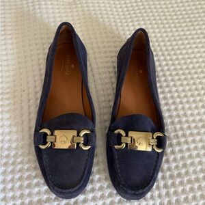 Kate Spade Carima Navy Suede Driver Loafers Gold Spade Bit Size 7.5